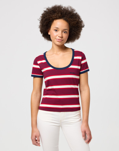 SCOOP NECK RINGER TEE RED